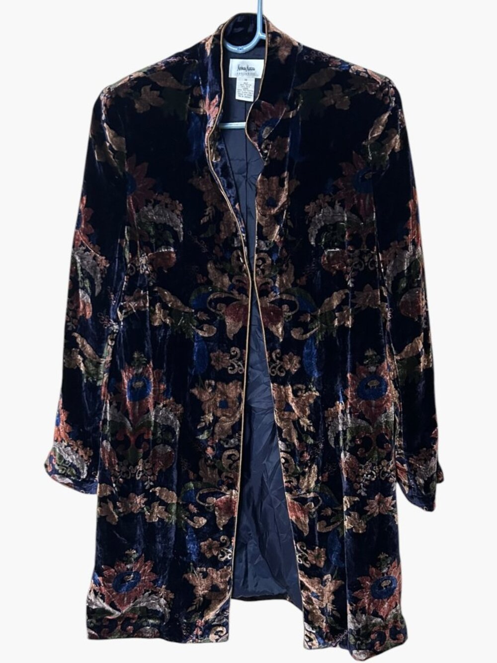 Neiman Marcus Silk Velvet Floral Duster Jacket M Whimsigoth Boho Witchy Vintage